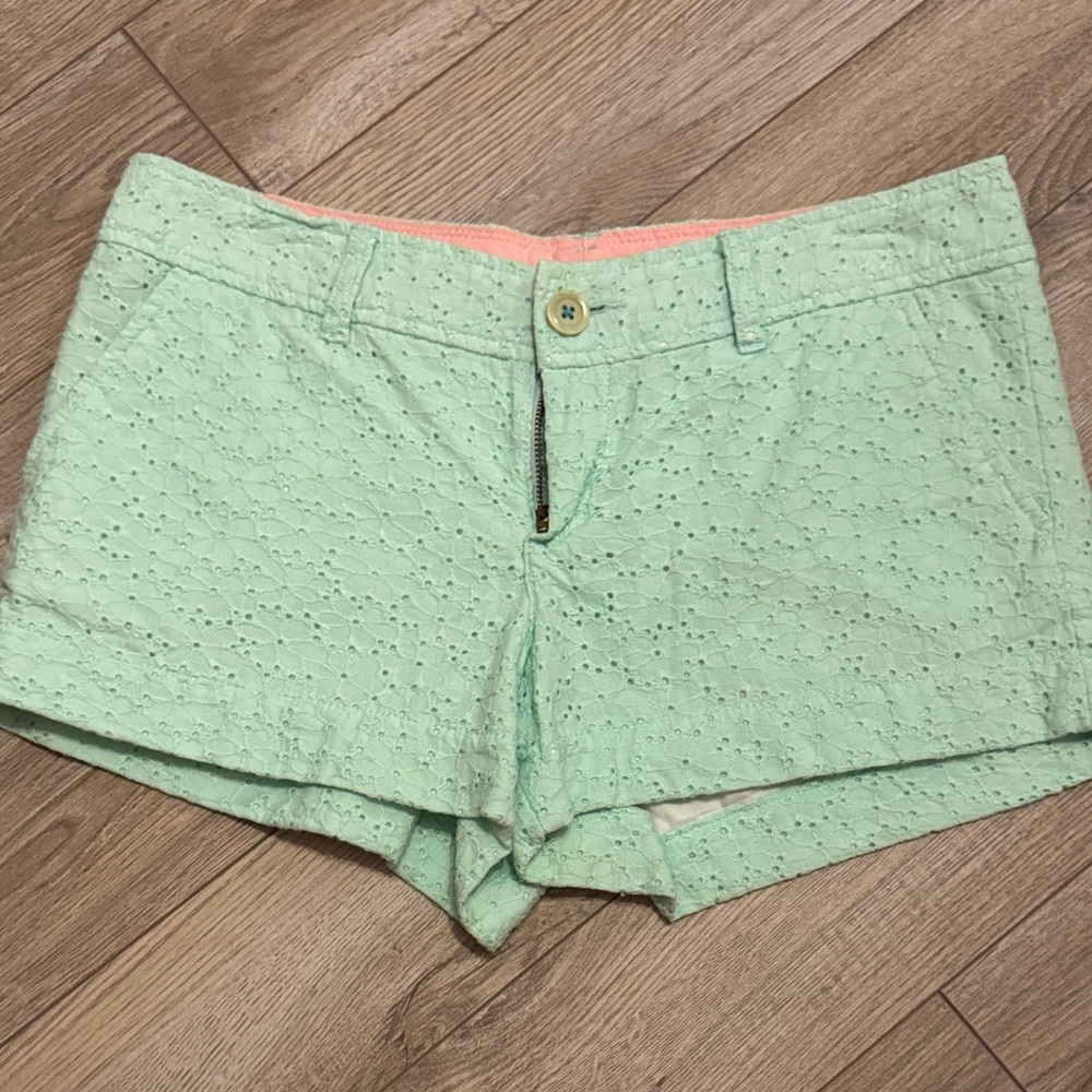 Lilly Pulitzer Mint Green Eyelet High Waist Shorts